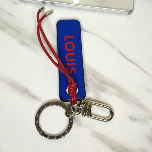 Louis Vuitton Taurillon Logo Tab Bag Charm Key Chain Leather Red Blue with Box - Picture 8 of 10